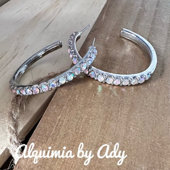 Crystal pave silver hoops - Picture 1 of 1